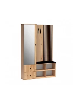 Meuble d'entrée MODERNO coloris chêne artisan 128,5x30 H.195,5 cm