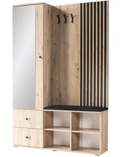 Meuble d'entrée MODERNO coloris chêne artisan 128,5x30 H.195,5 cm