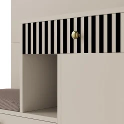 Meuble D'entrée Multifonction 110 Cm - Miroir, Coussin, Rangement Intégré - Beige