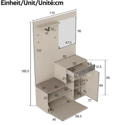 Meuble D'entrée Multifonction 110 Cm - Miroir, Coussin, Rangement Intégré - Beige