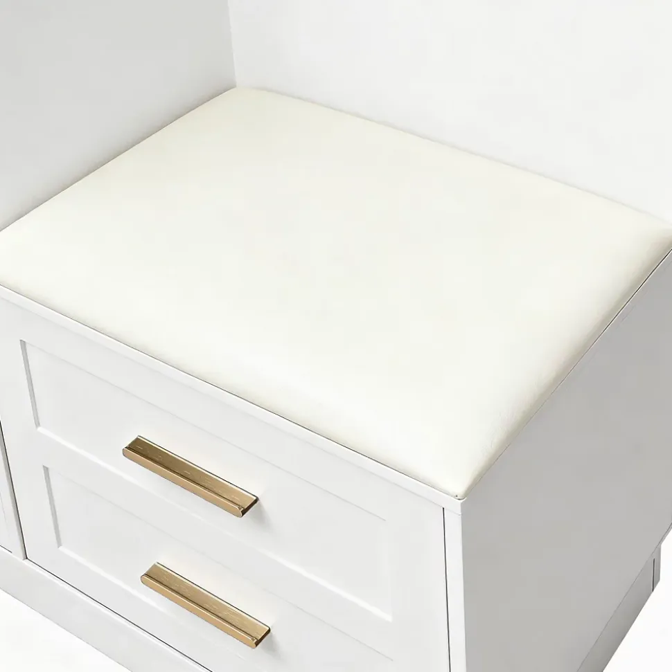 Meuble D'entrée Multifonction - Miroir, Rangement Intégré - Moderne Et Pratique,blanc