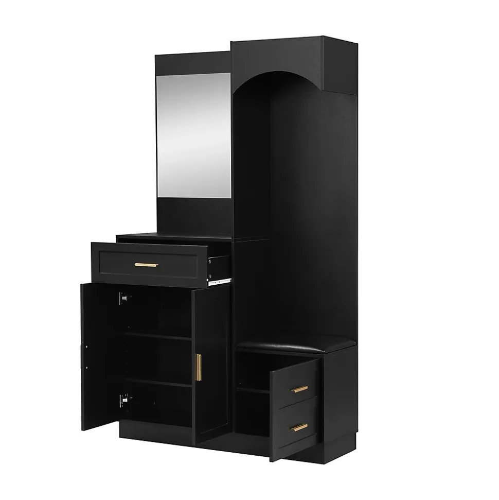 Meuble D'entrée Multifonction - Miroir, Rangement Intégré - Moderne Et Pratique,noir