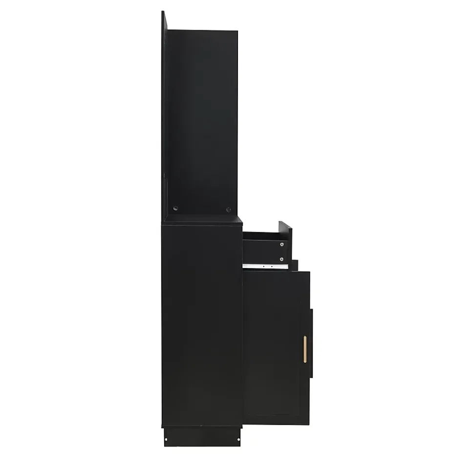 Meuble D'entrée Multifonction - Miroir, Rangement Intégré - Moderne Et Pratique,noir