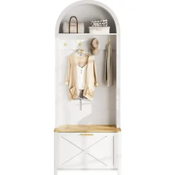 Meuble D'entrée Multifonction , Rangement Chaussures, Manteaux , Mdf Et Pieds Métal,blanc