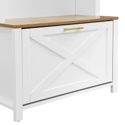 Meuble D'entrée Multifonction , Rangement Chaussures, Manteaux , Mdf Et Pieds Métal,blanc