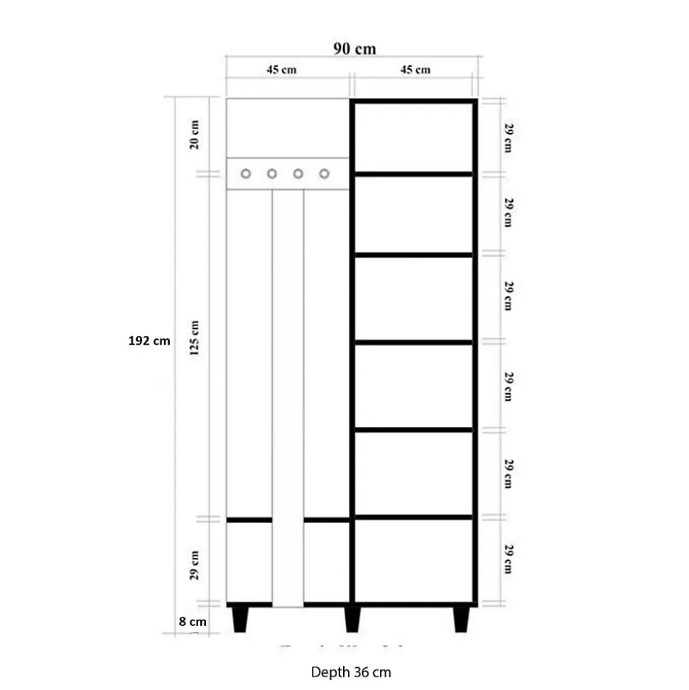 Meuble d'entrée Savina, Crochet d'entrée, Composition pour l'atrium, Console de rangement multifonction, 90x36h194 cm, Chêne