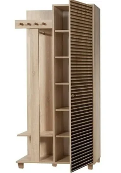 Meuble d'entrée Savina, Crochet d'entrée, Composition pour l'atrium, Console de rangement multifonction, 90x36h194 cm, Chêne