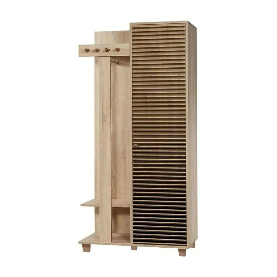 Meuble d'entrée Savina, Crochet d'entrée, Composition pour l'atrium, Console de rangement multifonction, 90x36h194 cm, Chêne