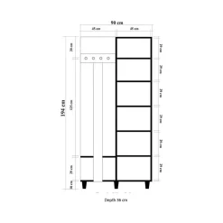 Meuble d'entrée Savina, Crochet d'entrée, Composition pour l'atrium, Console de rangement multifonction, 90x36h194 cm, Chêne