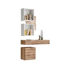 Meuble dentrée TORTH 3 Ensemble complet Coloris chêne et blanc Design moderne et fonctionnel