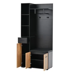 Meuble d'entrée 119,5x40x180 cm - Vestiaire avec 5 Portes, 4 Tiroirs et LED Multicolore - MDF et Acrylique - Noir