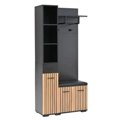 Meuble d'entrée 119,5x40x180 cm - Vestiaire avec 5 Portes, 4 Tiroirs et LED Multicolore - MDF et Acrylique - Noir