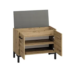 Meuble entree porte-manteau et banc à chaussures 2 portes Liora Bois et Noir