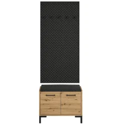 Meuble entree porte-manteau et banc à chaussures 2 portes Liora Bois et Noir