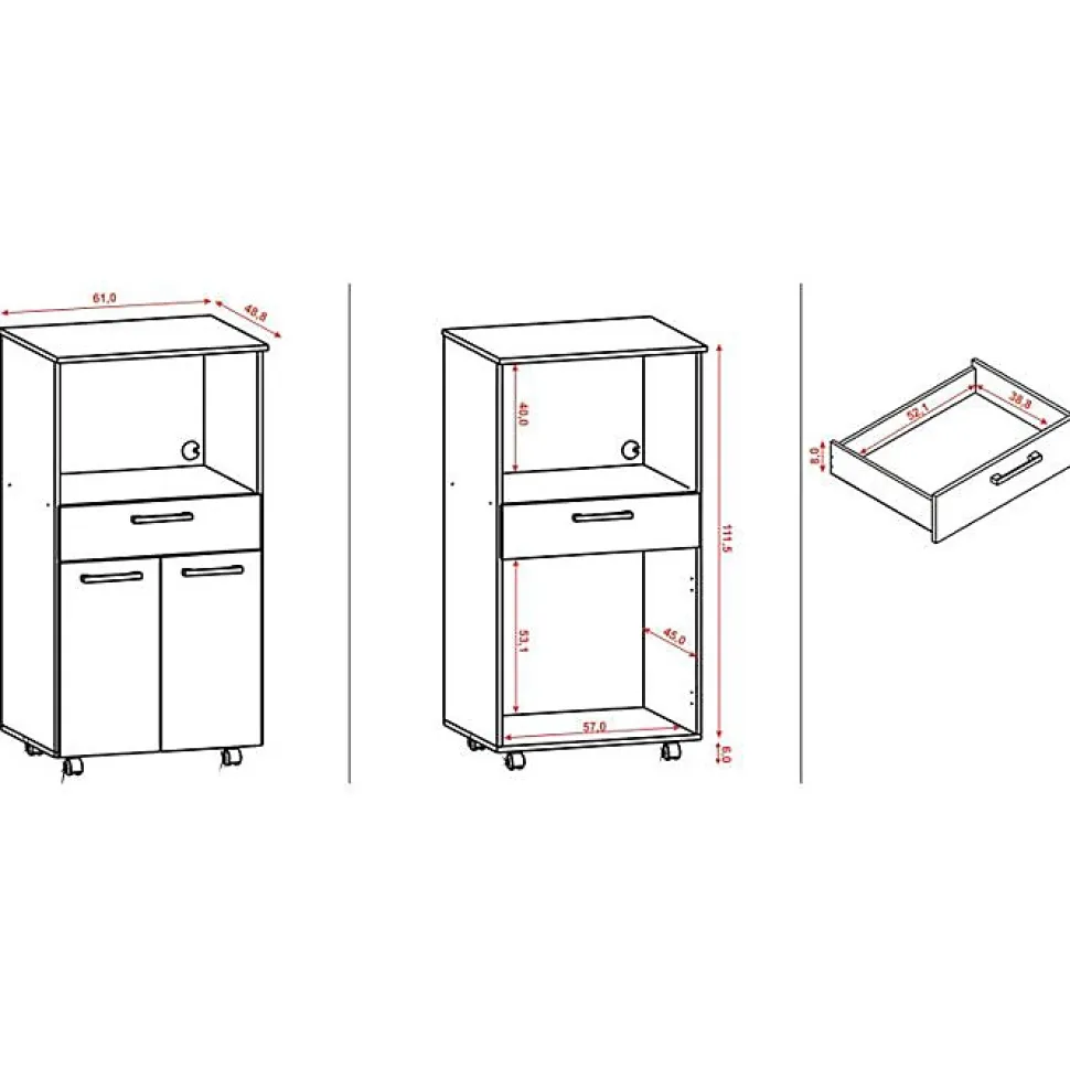 Meuble Micro-Onde Blanc Mobile 2 Portes 1 Tiroir L 61 H 117.5 P 48.8 cm - L 61 x l 48.8 x H 117.5 cm