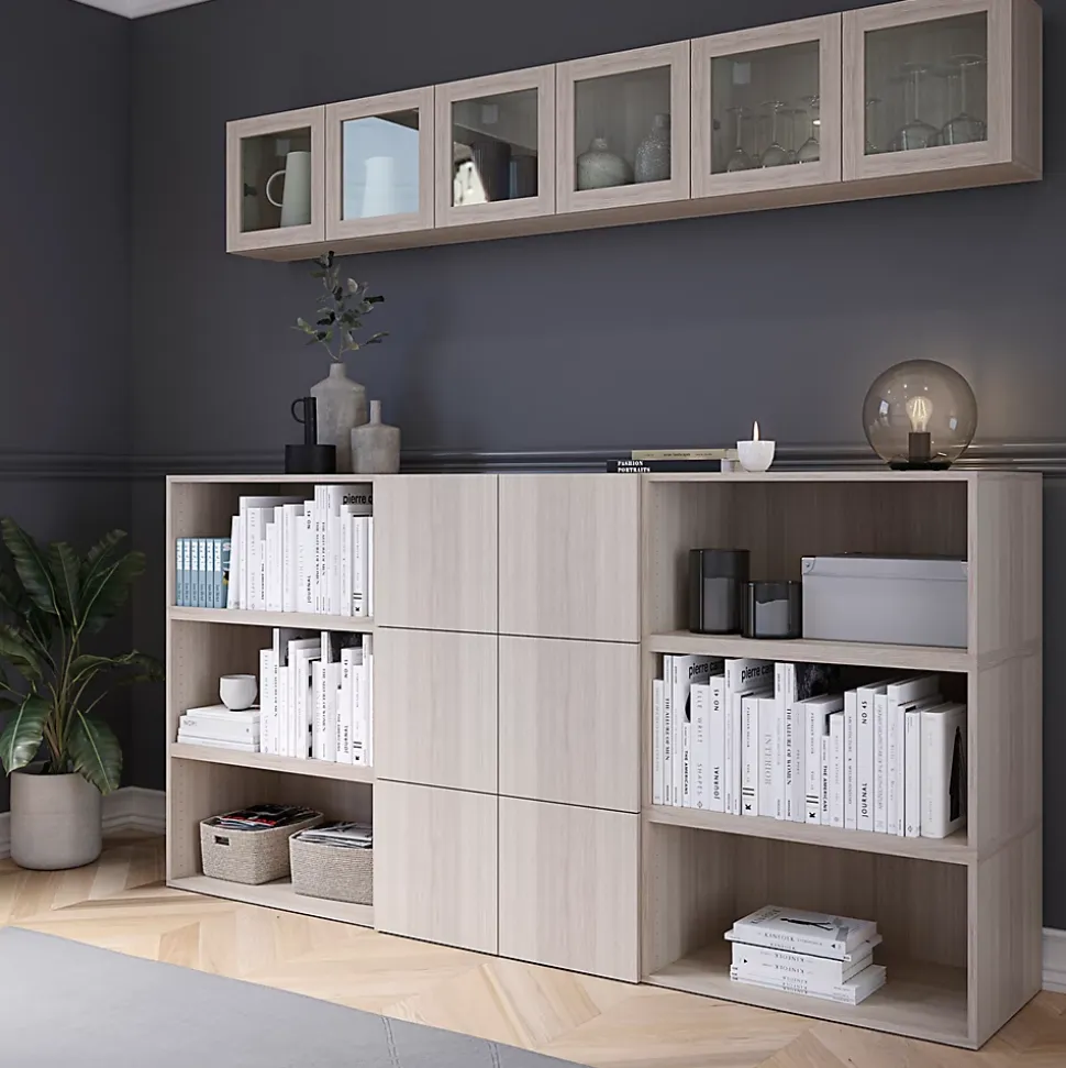 Meuble mural portes battantes vitrées effet chêne GoodHome Atomia H. 37,5 x L. 75 x P. 37 cm