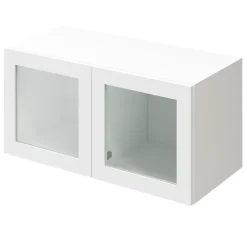 Meuble mural portes battantes vitrées blanches GoodHome Atomia H. 37,5 x L. 75 x P. 37 cm