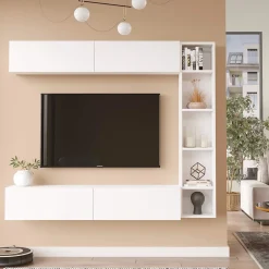 Meuble mural Rebecca Mobili Kadab 143,5x169x26 Panneau de particules Blanc Moderne ENSEMBLE 3 pcs