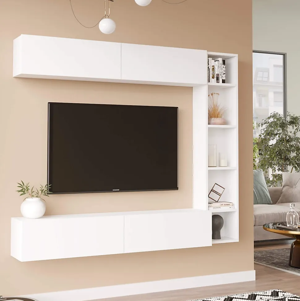 Meuble mural Rebecca Mobili Kadab 143,5x169x26 Panneau de particules Blanc Moderne ENSEMBLE 3 pcs