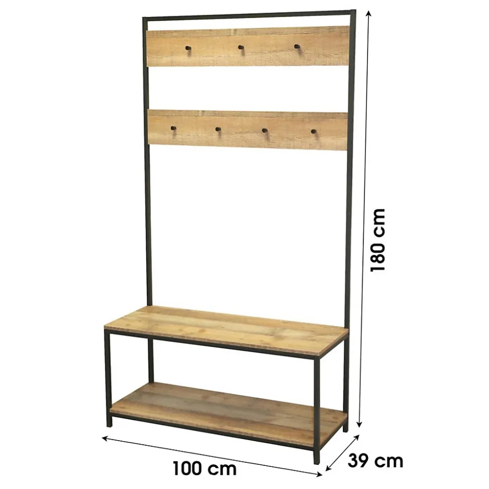 Meuble porte-manteaux avec 2 étagères range-chaussures 100x39xH180 cm Collection OAKLANDER