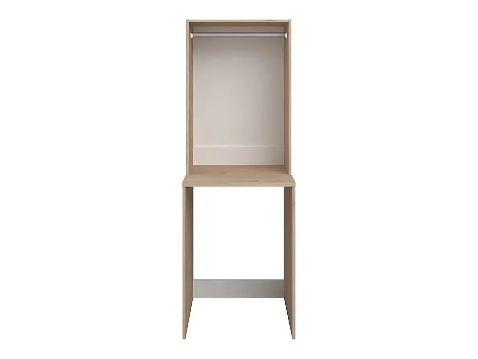 Meuble pour 2 machines à laver avec étagères, penderie et placards - Naturel clair et blanc - L176 x H184 x P66 cm - ERKANO