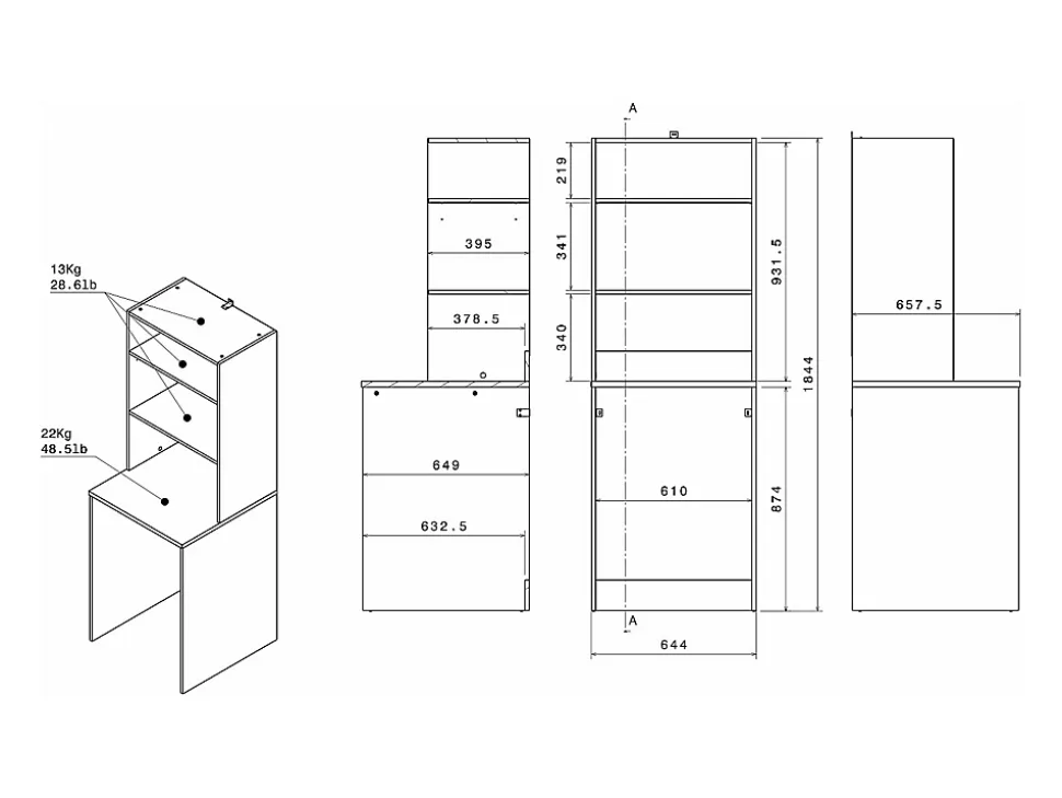 Meuble pour machine à laver avec étagères et placards - Naturel clair et blanc - L111 x H184 cm - ERKANO