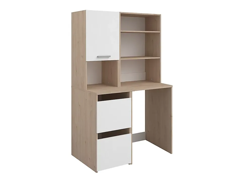 Meuble pour machine à laver avec étagères et placards - Naturel clair et blanc - L111 x H184 cm - ERKANO