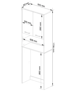 Meuble pour machine à laver AKORD FIN Blanche 64 cm 2 portes façade Blanche 4 étagères 64x30x180 cm