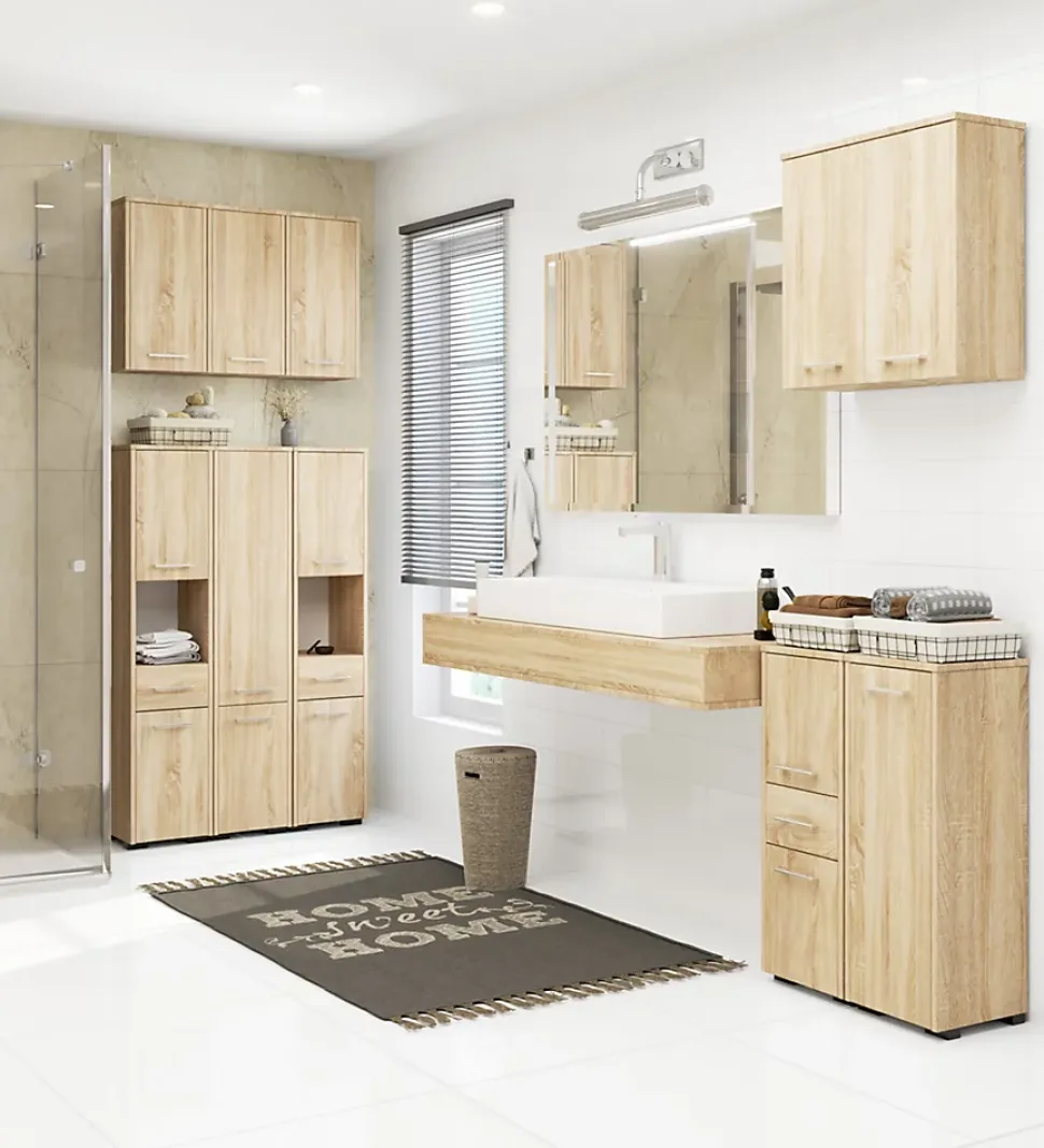 Meuble pour machine à laver AKORD FIN Chêne Sonoma 64 cm 2 portes façade Chêne Sonoma 4 étagères 64x30x180 cm