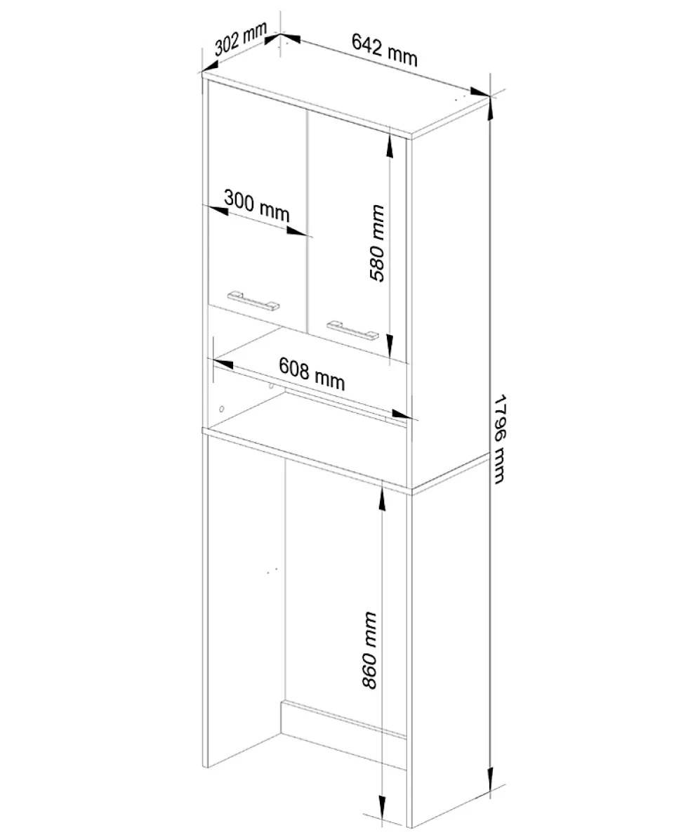 Meuble pour machine à laver AKORD FIN Chêne Sonoma 64 cm 2 portes façade Chêne Sonoma 4 étagères 64x30x180 cm