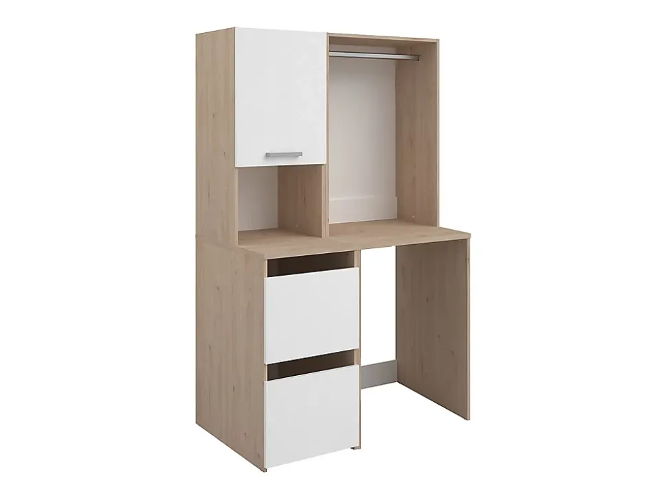 Meuble pour machine à laver avec penderie et placards - Naturel clair et blanc - L111 x H184 cm - ERKANO