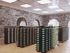 Meuble Range Bouteille Caviste. Îlot de vente 1.42m. Kit de Supports 702 bouteilles. 2 extensions noir