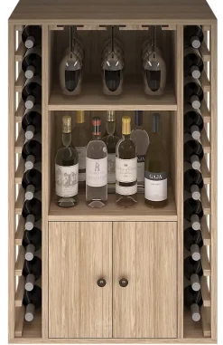 Meuble Range Bouteille de vin Série Godello en Chêne massif 20 bouteilles + liqueurs + 9 verres