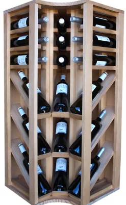 Meuble Range Bouteille de vin Série Godello en Chêne massif coin 18 bouteilles avec triple présentoir