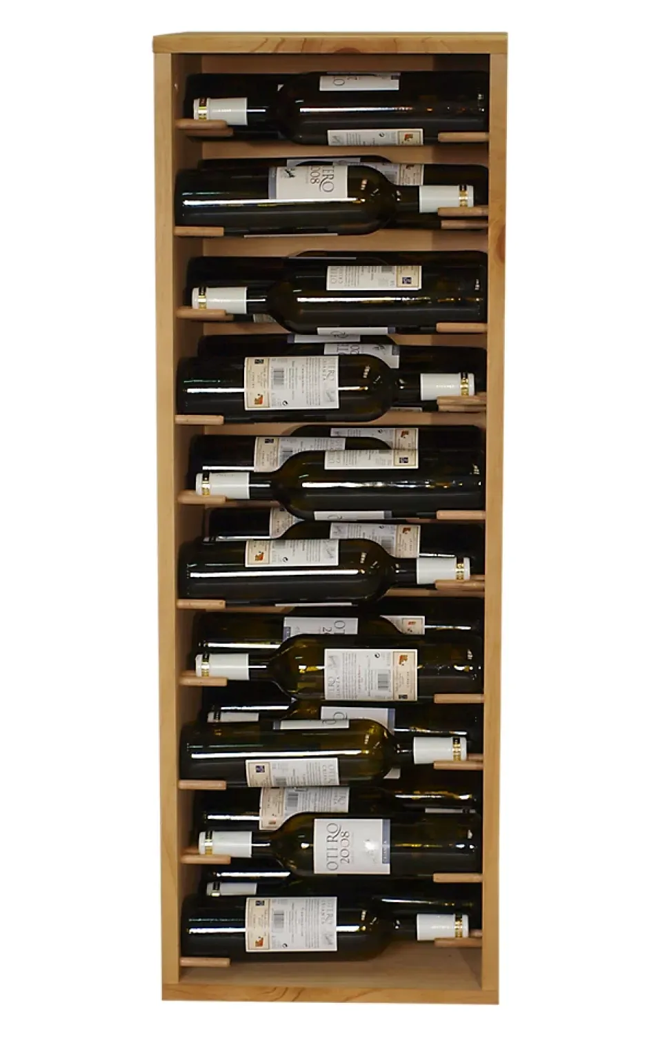 Meuble Range Bouteille de vin Série Godello en Pin Clair 30 bouteilles étiquettes devant