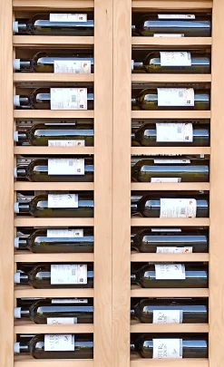Meuble Range Bouteille de vin Série Godello en Chêne massif 112 bouteilles double profondeur avec 4 tablettes coulissantes
