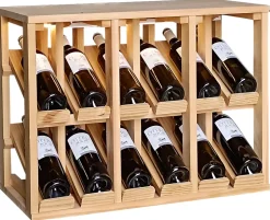 Meuble Range Bouteille de vin Série Godello en Chêne massif double présentoir 12 bouteilles avec LED