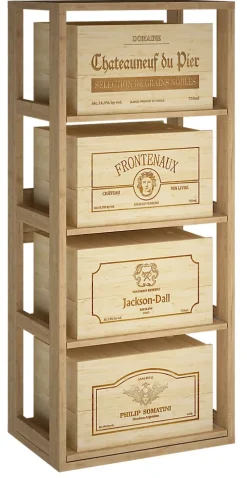 Meuble Range Bouteille de vin Série Godello en Pin Clair 4 caisses de bois