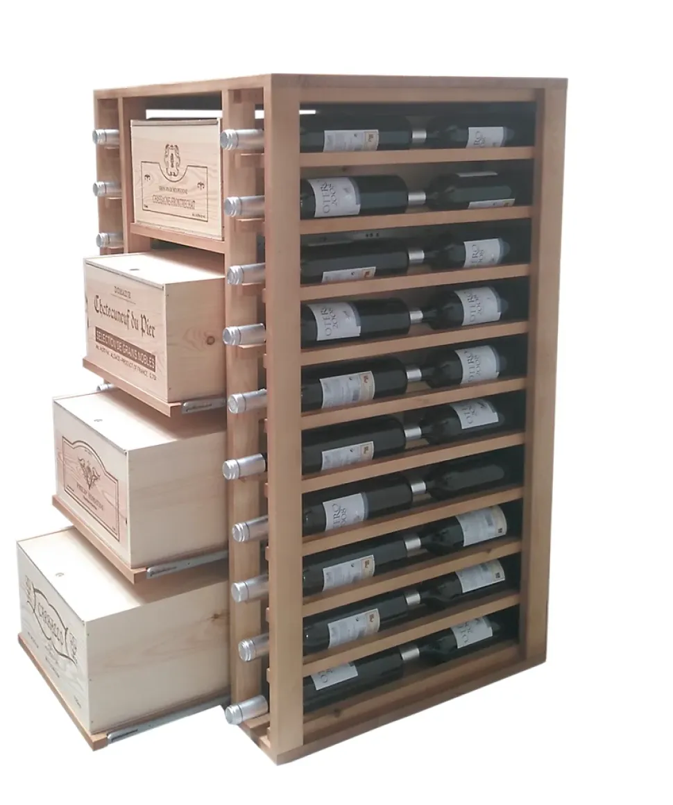 Meuble Range Bouteille de vin double Série Godello en Pin Clair 40 bouteilles avec 8 caisses de bois
