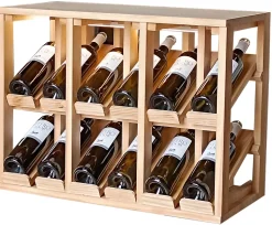 Meuble Range Bouteille de vin Série Godello en Pin Clair double présentoir 12 bouteilles avec LED