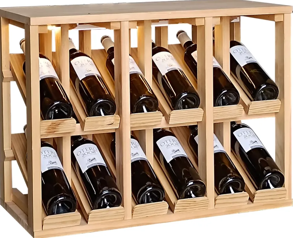 Meuble Range Bouteille de vin Série Godello en Pin Clair double présentoir 12 bouteilles avec LED