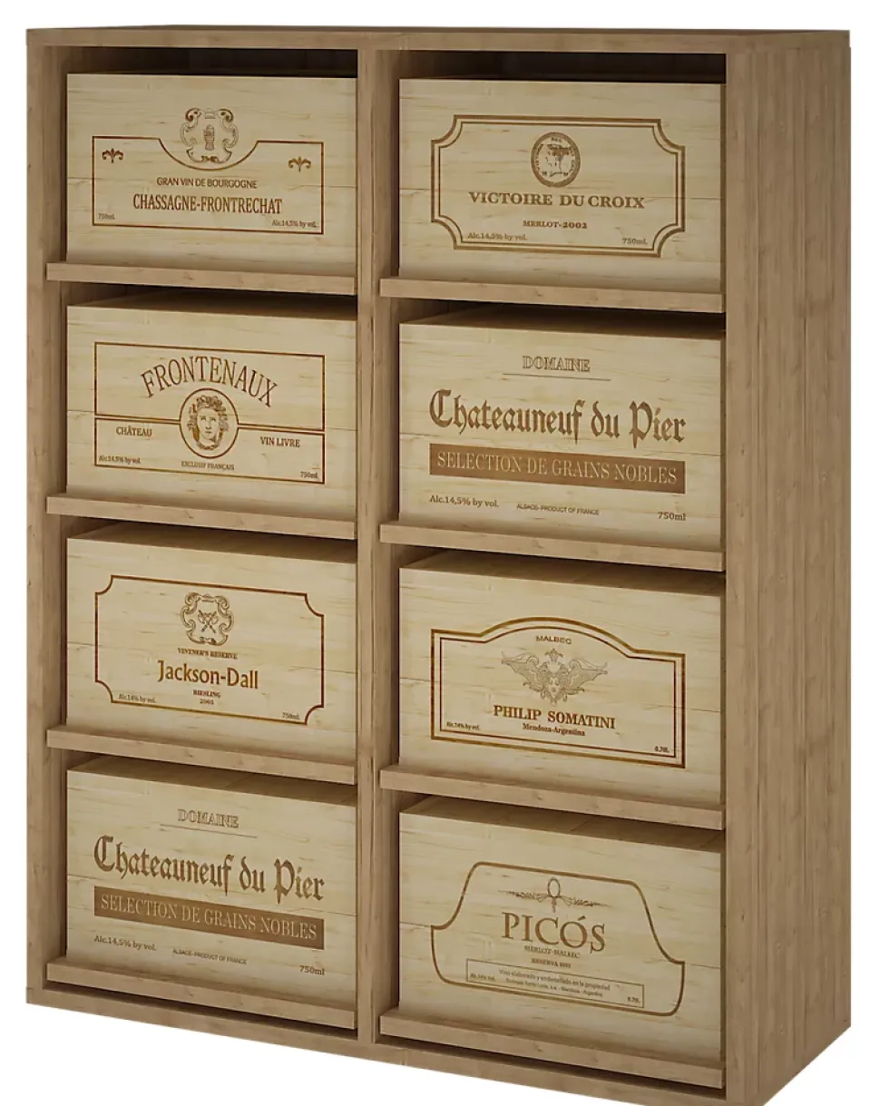 Meuble Range Bouteille de vin Série Godello en Pin Clair pour 8 boites de bois