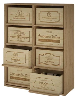 Meuble Range Bouteille de vin Série Godello en Pin Clair pour 8 boites de bois