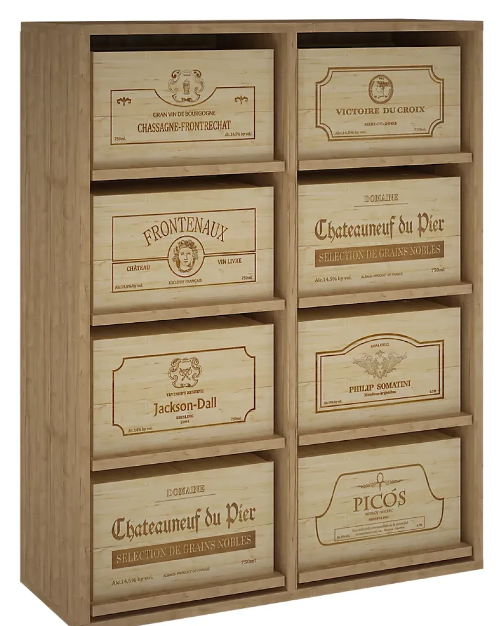 Meuble Range Bouteille de vin Série Godello en Pin Clair pour 8 boites de bois