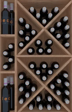 Meuble Range Bouteille de vin Série Godello en Pin Clair 60 bouteilles diamant et 3 cubicules gauche