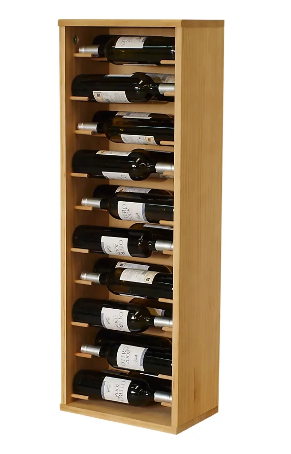 Meuble Range Bouteille de vin Série Godello en Chêne massif 20 bouteilles étiquettes devant