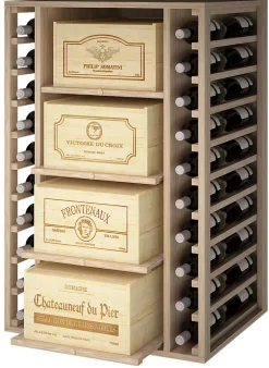 Meuble Range Bouteille de vin Série Godello en Chêne massif 40 bouteilles double profondeur avec 8 caisses de bois