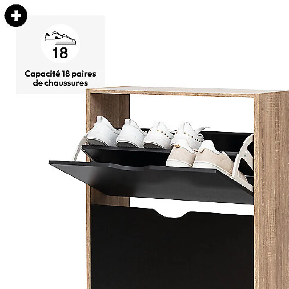Meuble range-chaussures 3 tiroirs noir/effet chêne - Noir- 5five