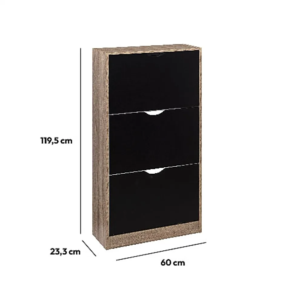 Meuble range-chaussures 3 tiroirs noir/effet chêne - Noir- 5five
