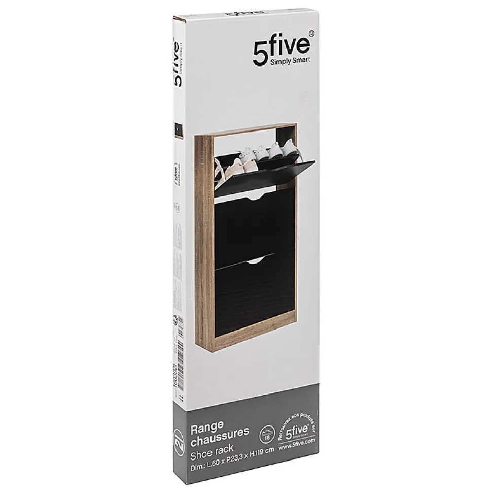 Meuble range-chaussures 3 tiroirs noir/effet chêne - Noir- 5five